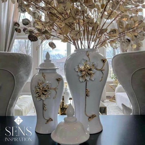 Vase Blanc "Fleur d'Or "