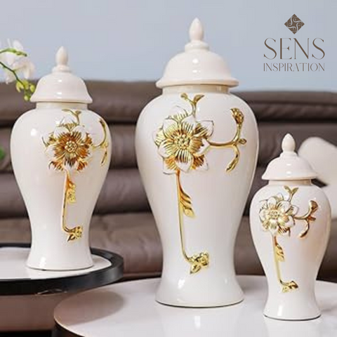 Vase Blanc "Fleur d'Or "