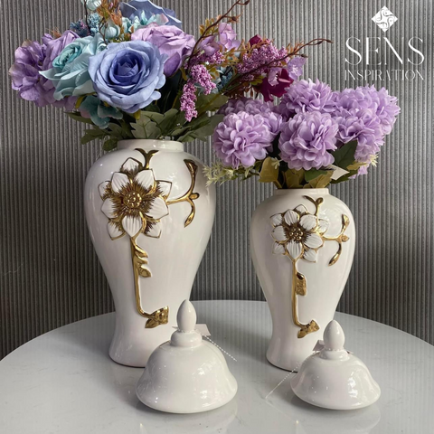 Vase Blanc "Fleur d'Or "