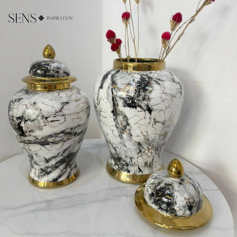 Vase blanc marbré