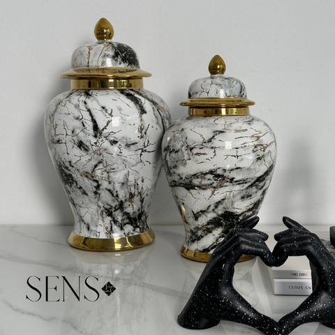 Vase blanc marbré