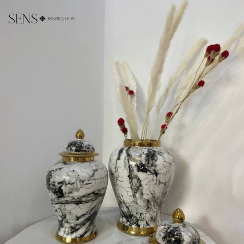 Vase blanc marbré